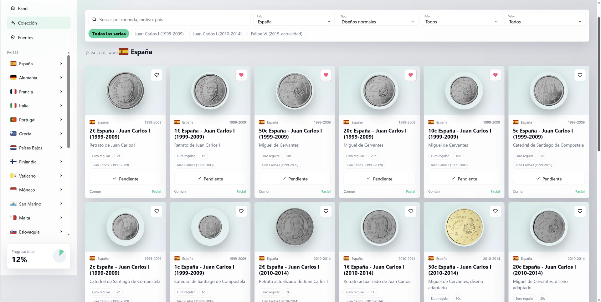 Catálogo real de monedas españolas en Coinara