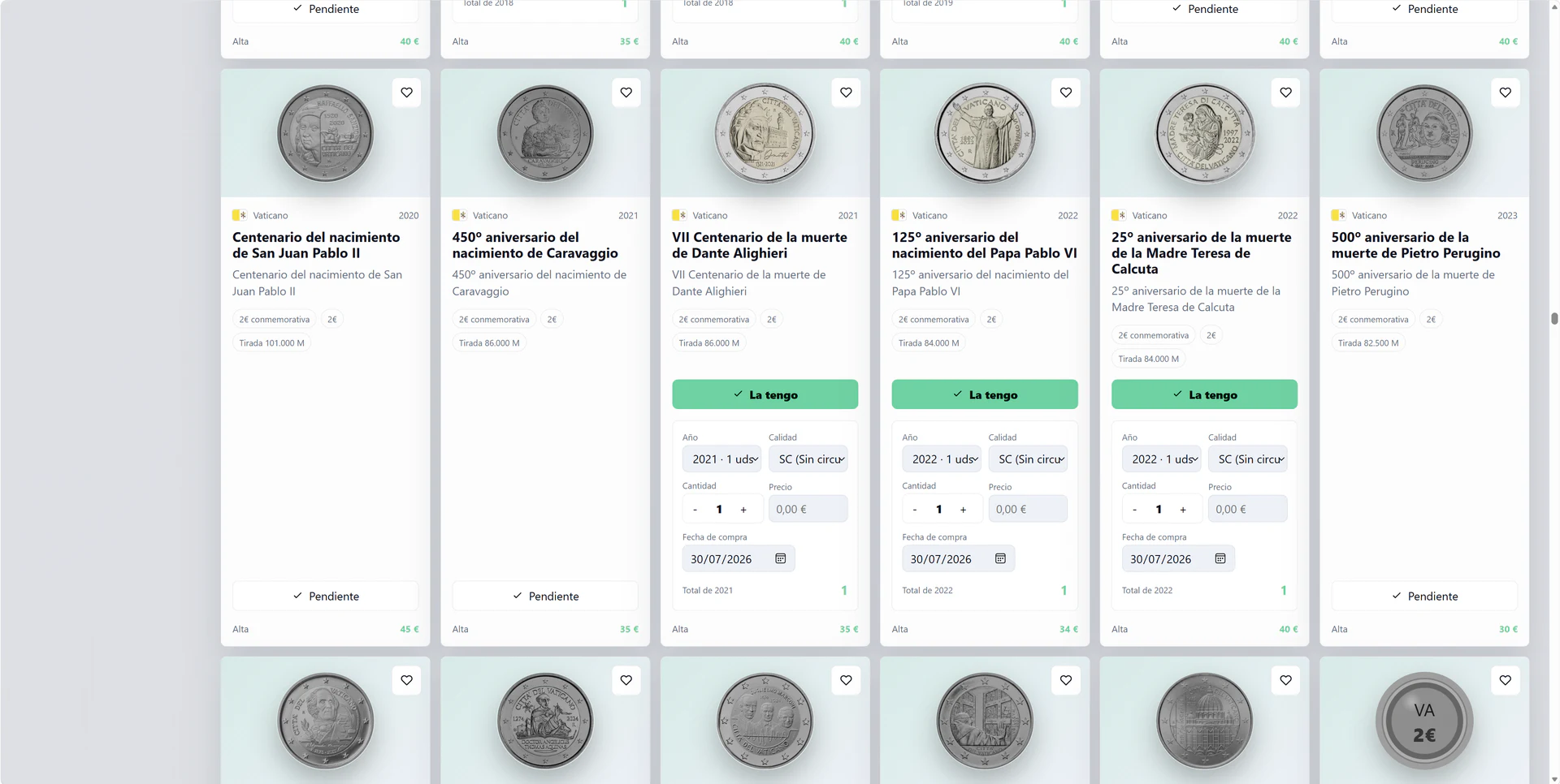 Controles reales de propiedad, conservación, cantidad y fecha de compra